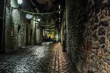 Image showing Nightt view of the street, Tallinn Estonia.