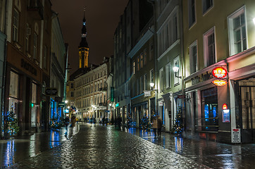 Image showing Nightt view of the street, Tallinn Estonia.