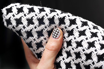 Image showing Chanel grille on the nails, black and white manicure