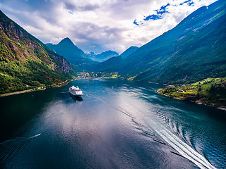 Image showing Geiranger fjord, Norway aerial photography.