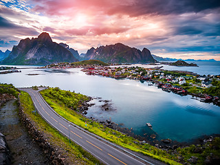 Image showing Lofoten archipelago islands aerial photography.