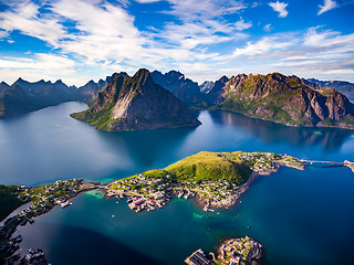 Image showing Lofoten archipelago islands aerial photography.