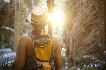 Image showing Girl in hat with backpack