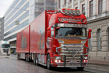 Image showing Red Scania Cargo Truck of Visa Valkonen on Street