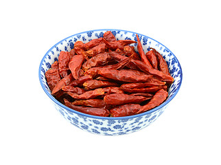 Image showing Birds eye chillis in a china bowl 