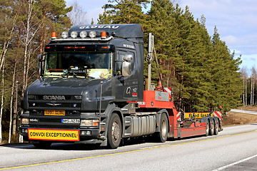 Image showing Black Conventional Scania 164L Semi Trailer on Road