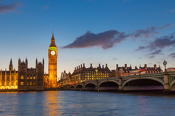 Image showing Big Ben and Westminster at dusk, London, UK.