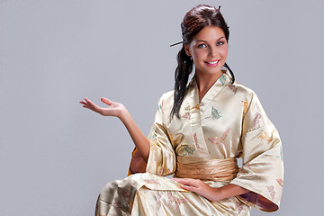 Image showing Young Beautiful Woman In Japanese National Clothing