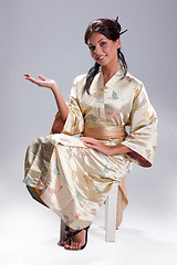 Image showing Young Beautiful Woman In Japanese National Clothing