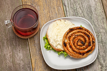 Image showing Tea, Bread And Butter