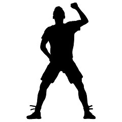 Image showing Black silhouettes man with arm raised. illustration