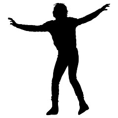 Image showing Black silhouettes Dancing on white background. illustration