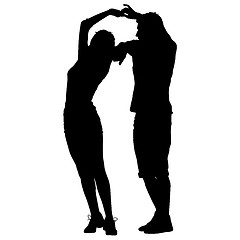 Image showing Black silhouettes Dancing on white background. illustration