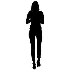 Image showing Black silhouettes of beautiful woman on white background. illustration