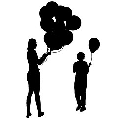 Image showing Black silhouettes of woman gives child a balloon. illustration