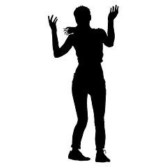 Image showing Black silhouettes of beautiful woman on white background. illustration