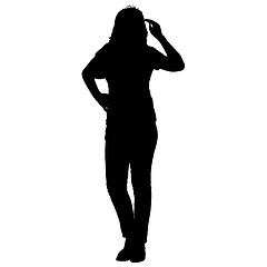 Image showing Black silhouettes of beautiful woman on white background. illustration