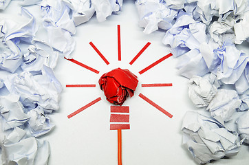 Image showing Crumpled paper light bulb metaphor for good idea