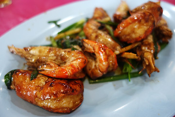 Image showing Stirred fried tiger prawns