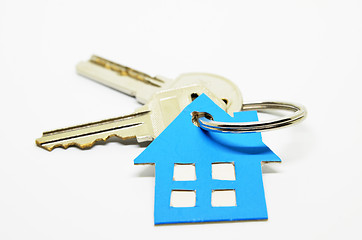 Image showing House keys with blue house keychain