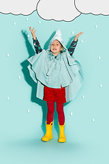 Image showing Little girl posing in fashion style wearing autumn clothing.