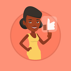 Image showing Woman pressing like button vector illustration.