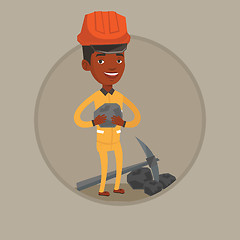 Image showing Miner holding coal in hands vector illustration.