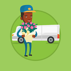 Image showing Delivery courier holding bouquet of flowers.