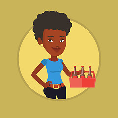 Image showing Woman with pack of beer vector illustration.
