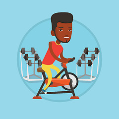 Image showing Man riding stationary bicycle vector illustration.