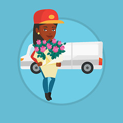 Image showing Delivery courier holding bouquet of flowers.