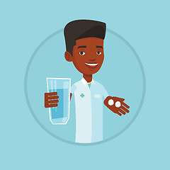 Image showing Pharmacist giving pills and glass of water.