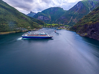 Image showing Cruise Ship, Cruise Liners On Sognefjord or Sognefjorden, Norway