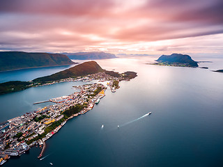 Image showing Lofoten archipelago islands aerial photography.