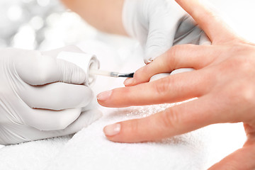 Image showing Nail painting Hands woman during a manicure salon 