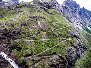 Image showing Troll\'s Path Trollstigen or Trollstigveien winding mountain road