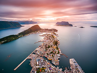 Image showing City of Alesund Norway Aerial footage