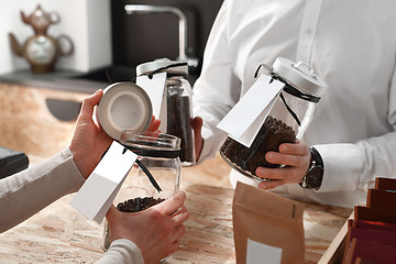 Image showing Coffee shop Coffee on the scale, coffee shop