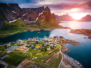 Image showing Lofoten archipelago islands aerial photography.