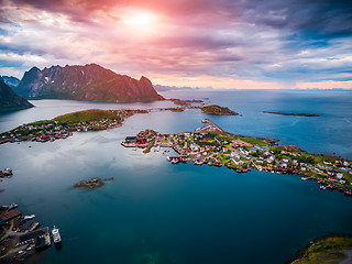 Image showing Lofoten archipelago islands aerial photography.