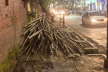 Image showing Bamboo poles at night