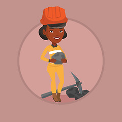 Image showing Miner holding coal in hands vector illustration.