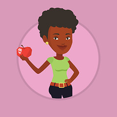 Image showing Young woman holding apple vector illustration.