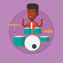 Image showing Man playing on drum kit vector illustration.