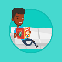 Image showing Man reading magazine on sofa vector illustration.