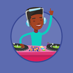 Image showing DJ mixing music on turntables vector illustration.