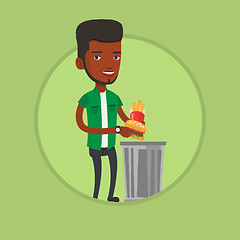 Image showing Man throwing junk food vector illustration.