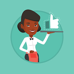 Image showing Waitress with like button vector illustration.