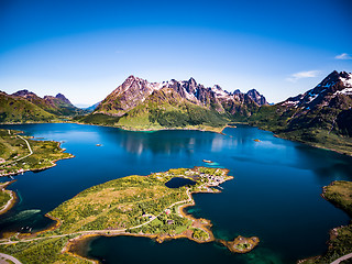 Image showing Lofoten archipelago islands aerial photography.