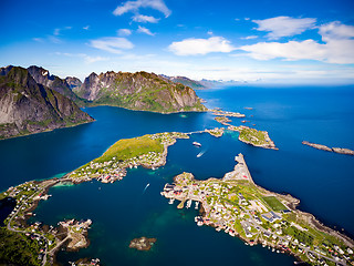 Image showing Lofoten archipelago islands aerial photography.